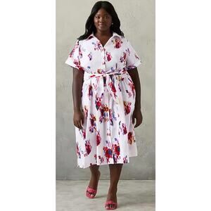 NEW Prabal Gurung x Macys white floral print tie-front shirt dress 2X